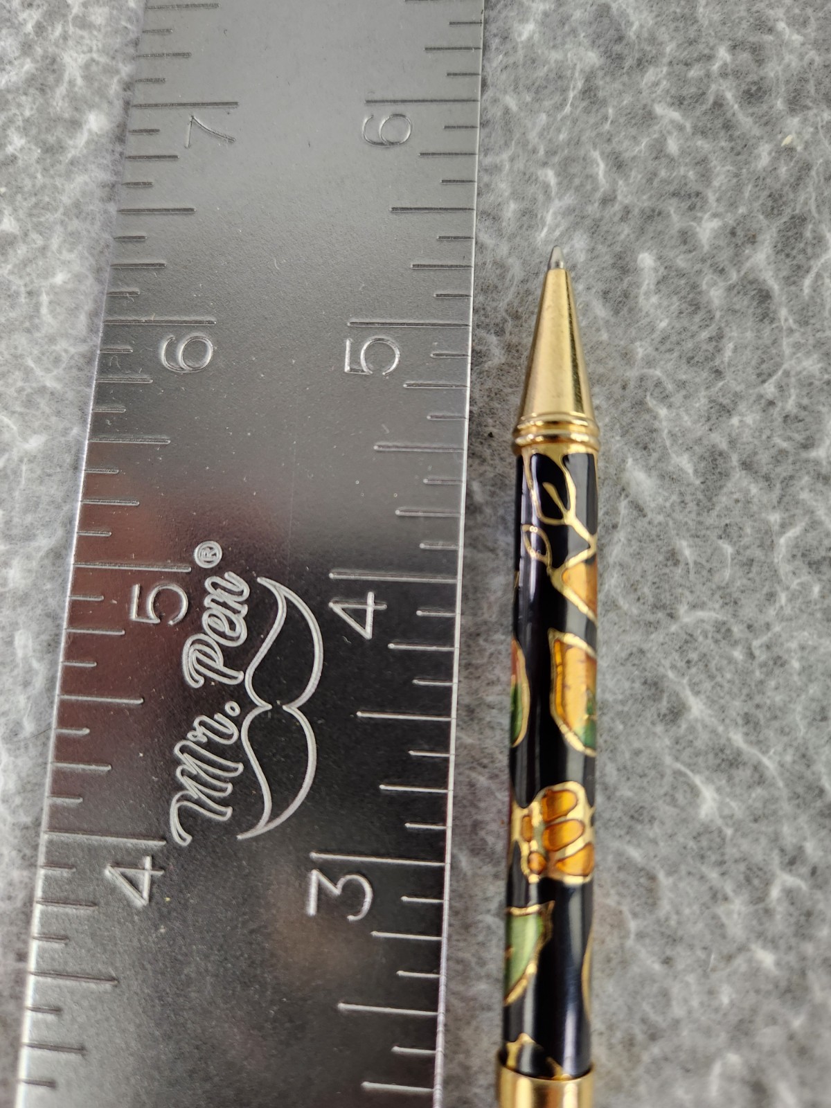 Vintage Chinese Cloisonné Enamel Floral Pen ballpoint Writing Black Iridescent