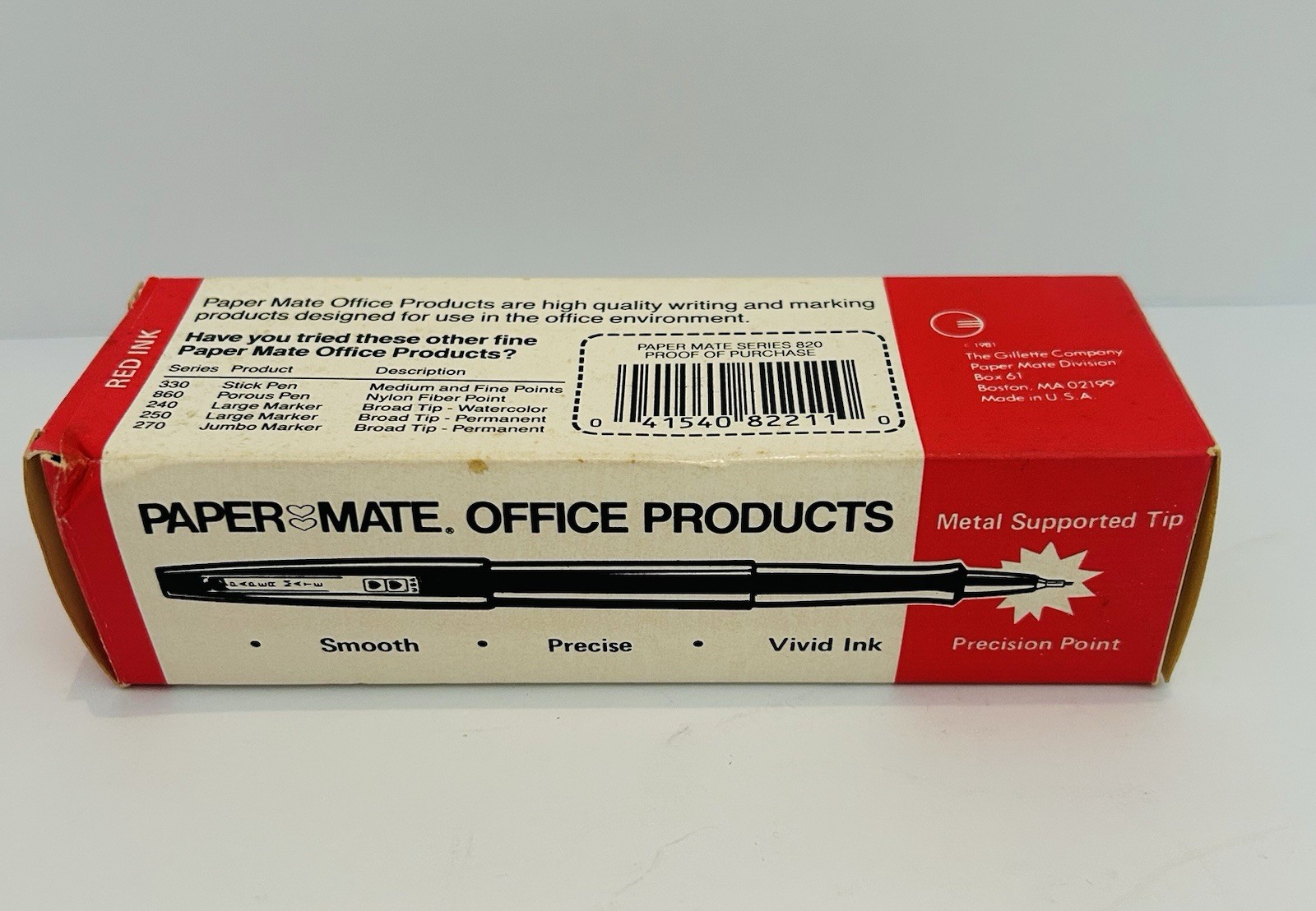 SET OF 12 ~ RED Paper Mate Extra Fine Plastic Point Pens 822-11 Paper-mate NOS