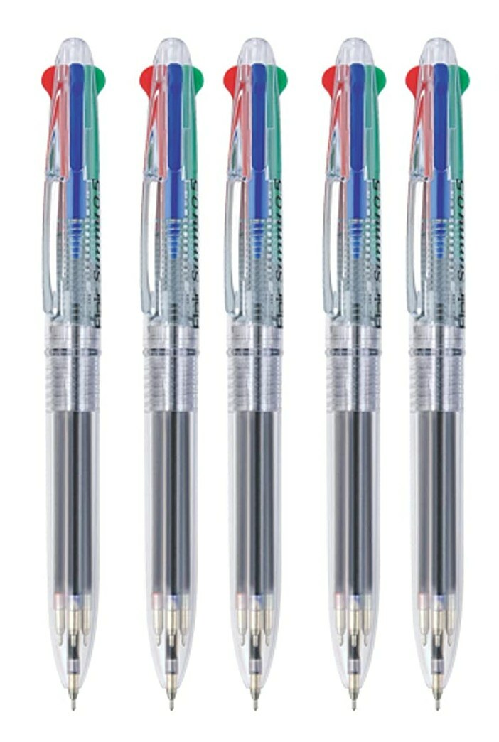 Lot of 5 Flair Sunny 4 Color Blue/Red/Green/Black BallPoint Ball Point Pens