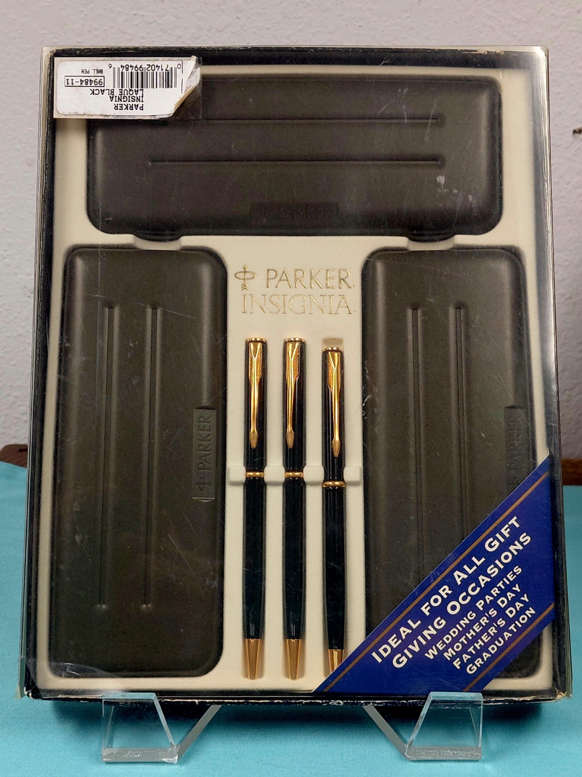 Parker Insignia Black Lacquer Ballpoint Pen 3 Pack w Hard Shell Case New NIB NOS