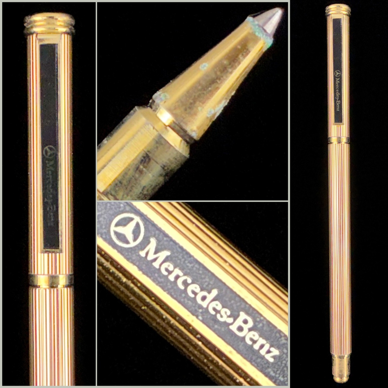 Vintage Mercedes Benz Gold Tone w/ Black Trim Lined Shaft Ballpoint Pen