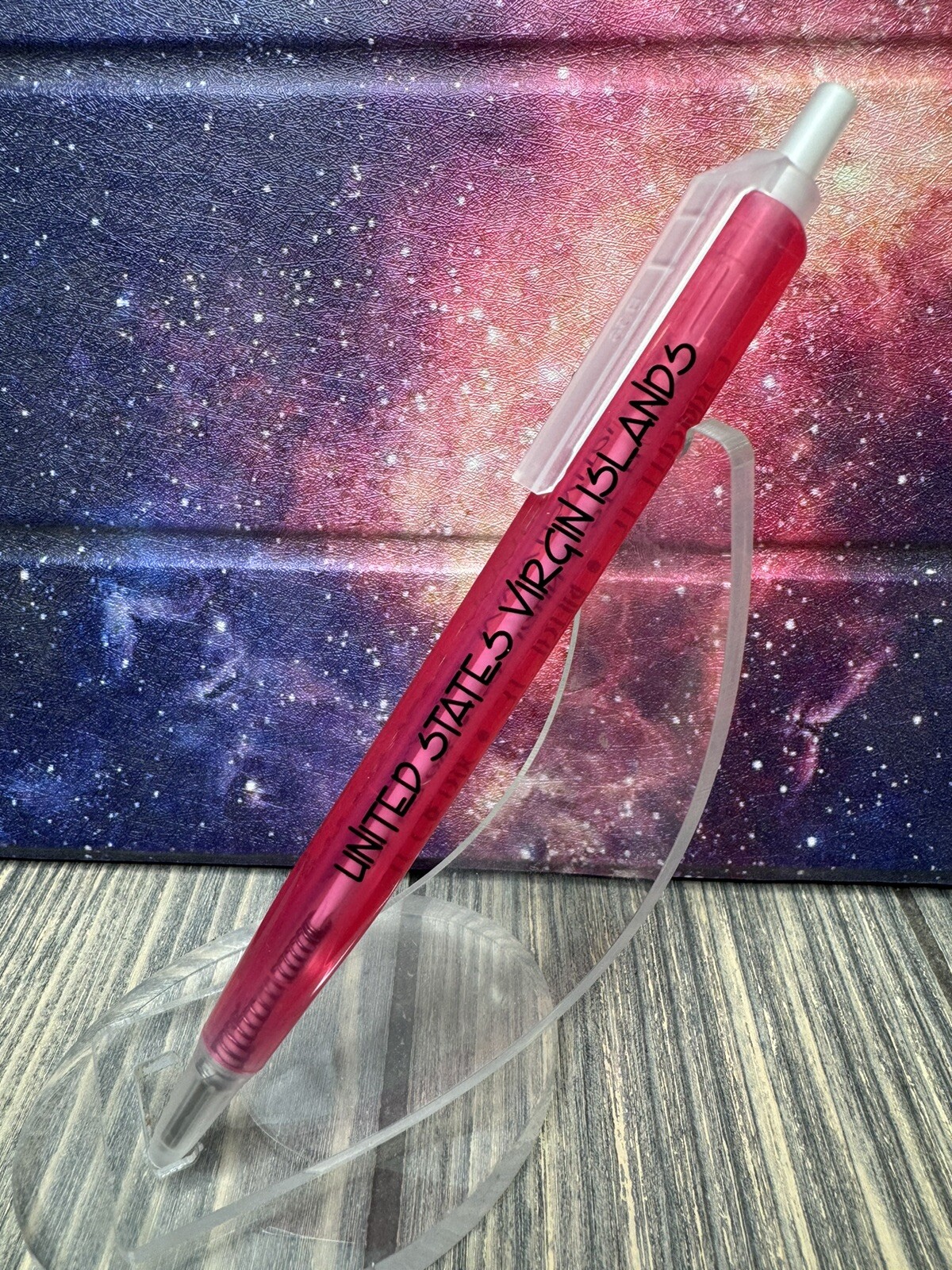 Vintage United States Virgin Islands Pink Clear Advertisement Pen