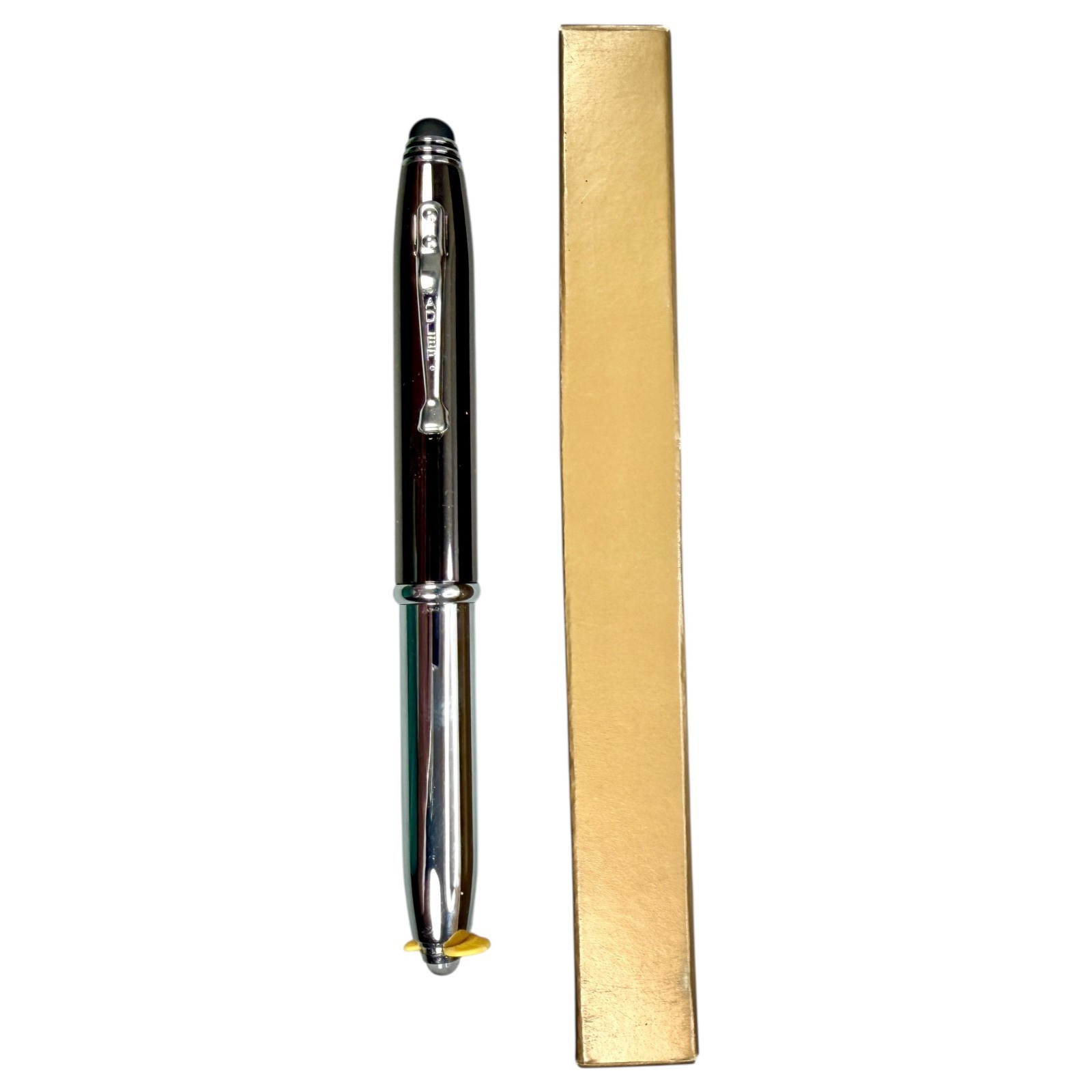 Adler LED Lighted Tip & Stylus Ballpoint Pen Metal Chrome w/Advertising