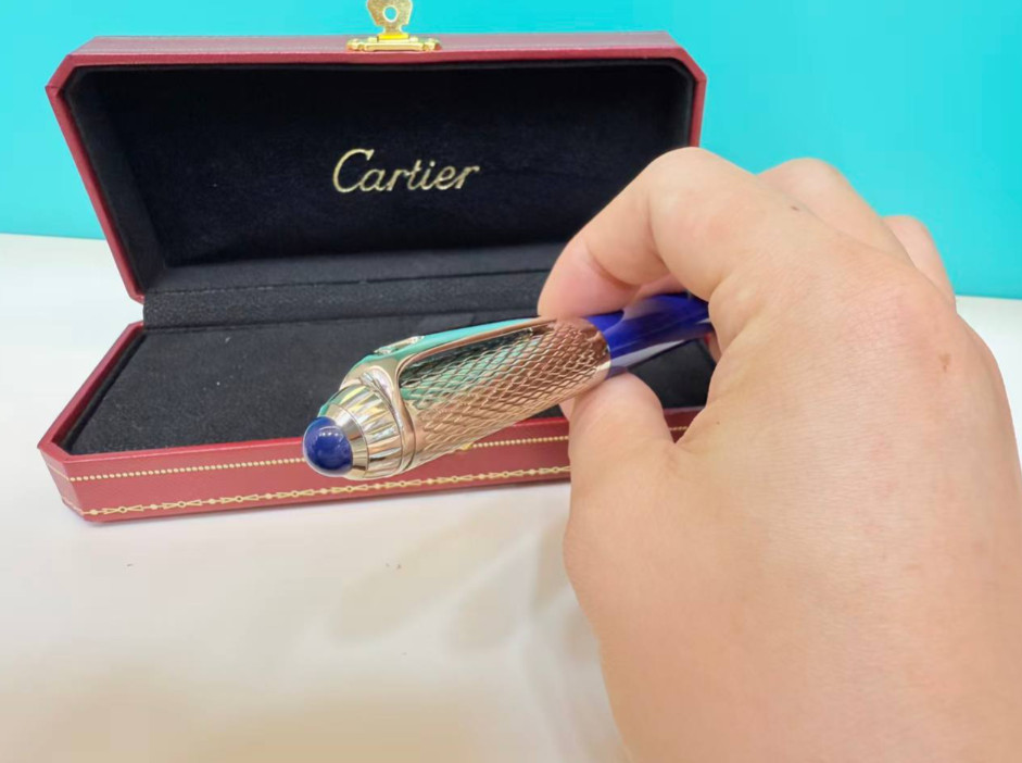 Cartier Iced Blue Guilloche Ballpoint Pen Premium Office Writing Pen New Box