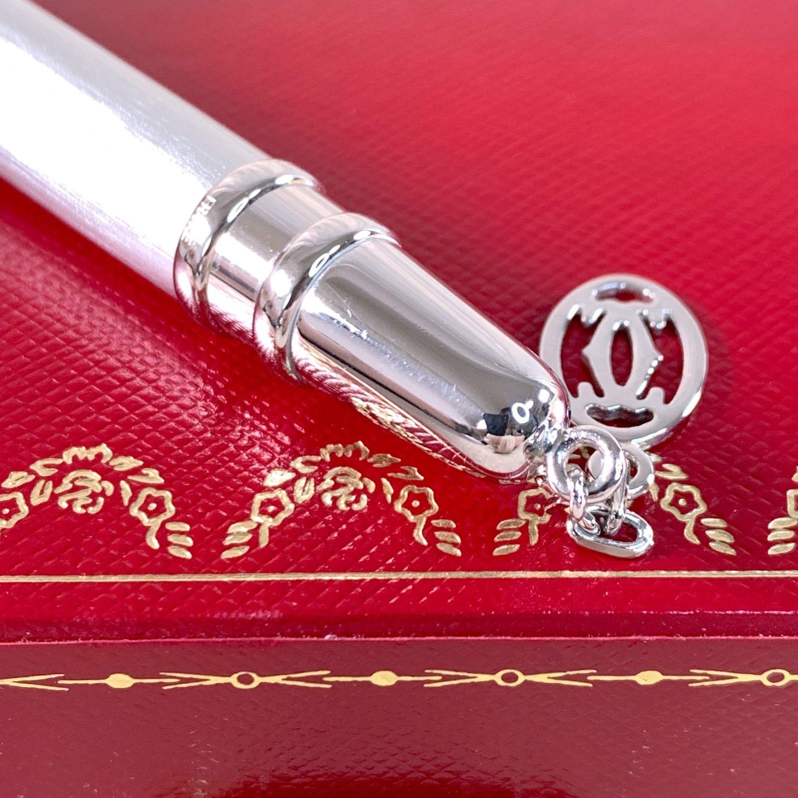 Cartier Mini Ballpoint Pen Charm Silver Lacquer Palladium Finish w/Case & Papers