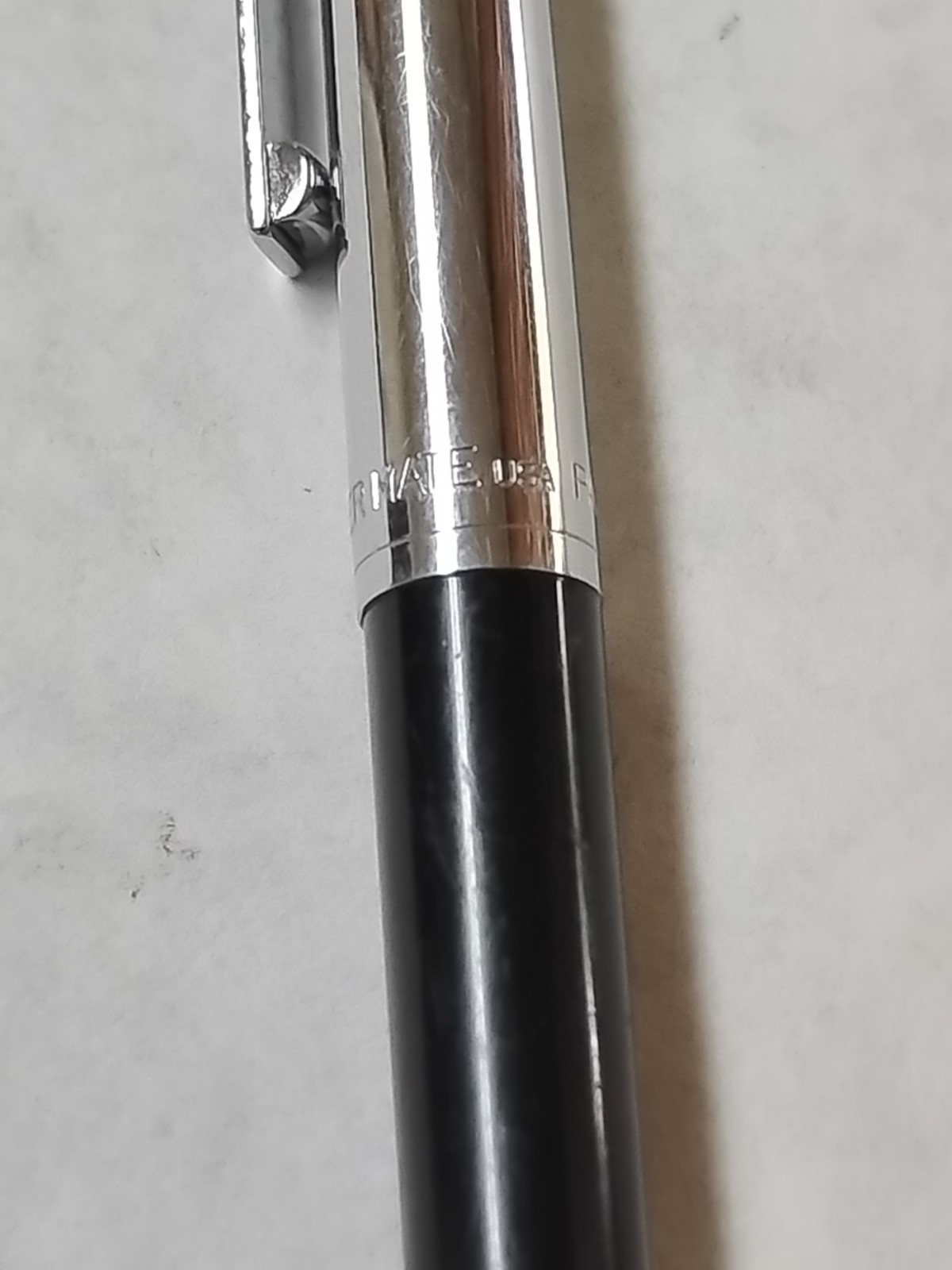 Vintage Paper Mate Profile Slim Grip Black Chrome Two Heart Ballpoint Pen #Q7