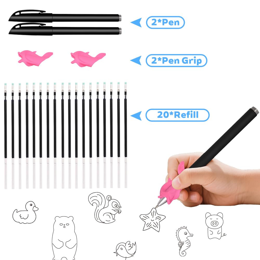 Magic Pens & Refills for Grooved Handwriting Workbooks,Disappearing Ink Pens for