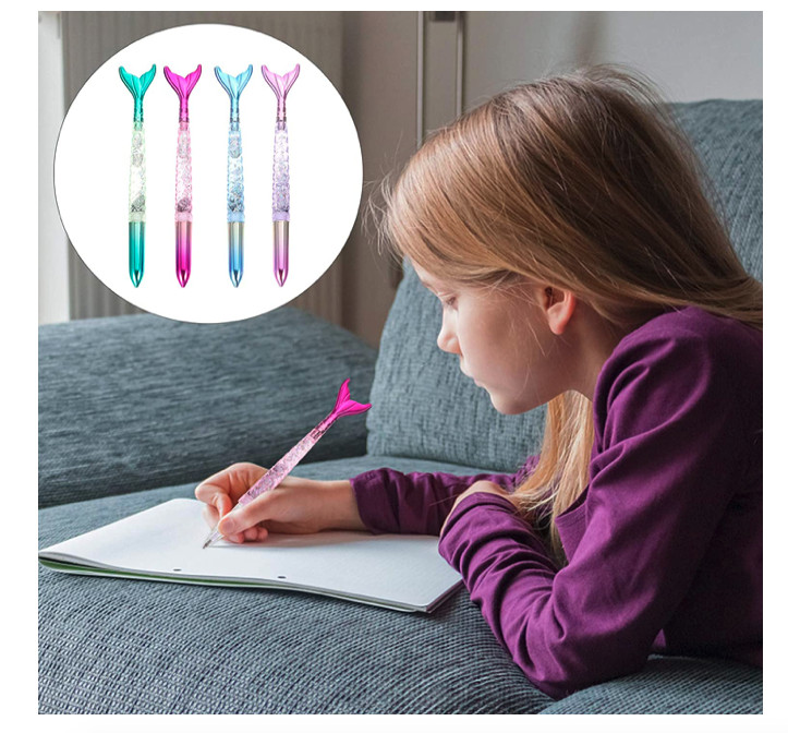 LED Textured Mermaid Metallic Iridescent LightUP Tail Ball Point Ink Pen w/Cap