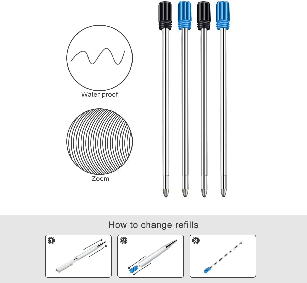 Ballpoint Pen Refills Pack of 20, Smooth Writing 2.75 Inch and 1.0 Mm | Medium
