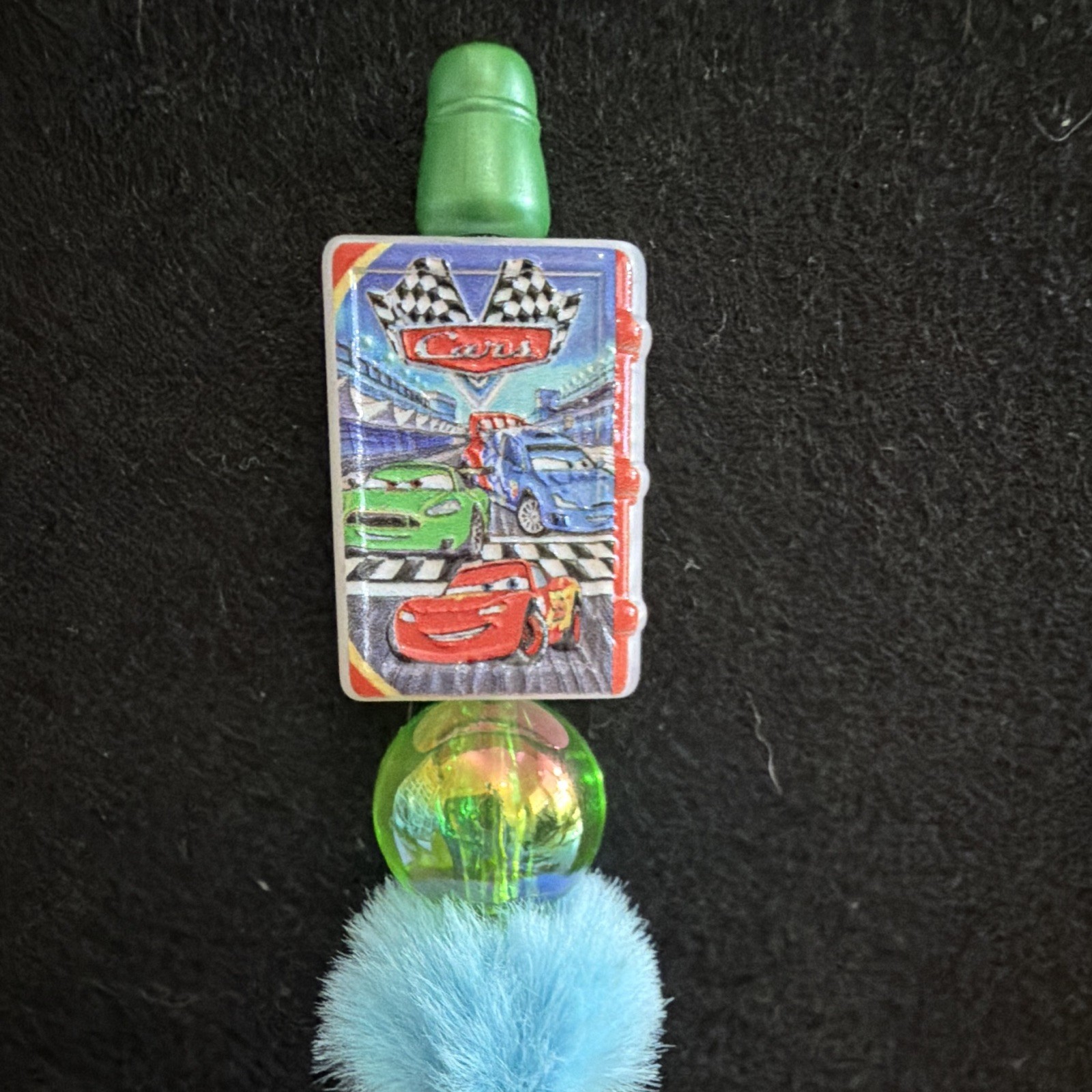 Green Novelty Ballpoint Pen w/ Charm & Pom-Pom, Plastic, Blue Ink