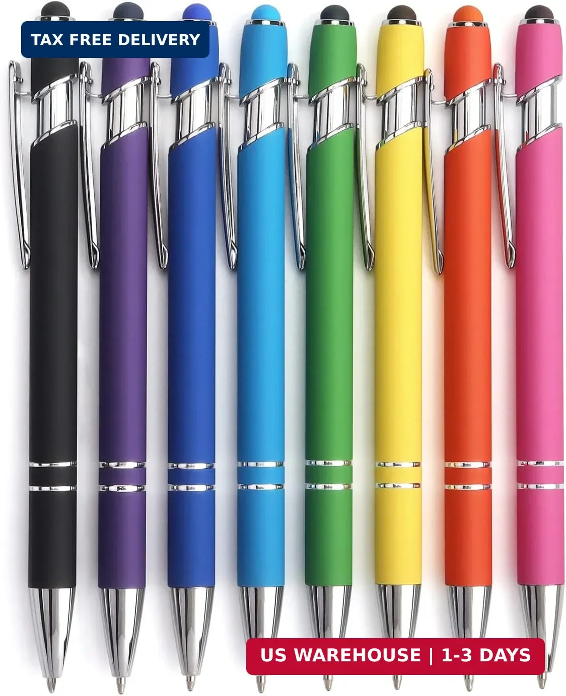8 Pack Ballpoint Pen 2-in-1 Stylus, 1.0 mm Black Ink | Retractable Ballp