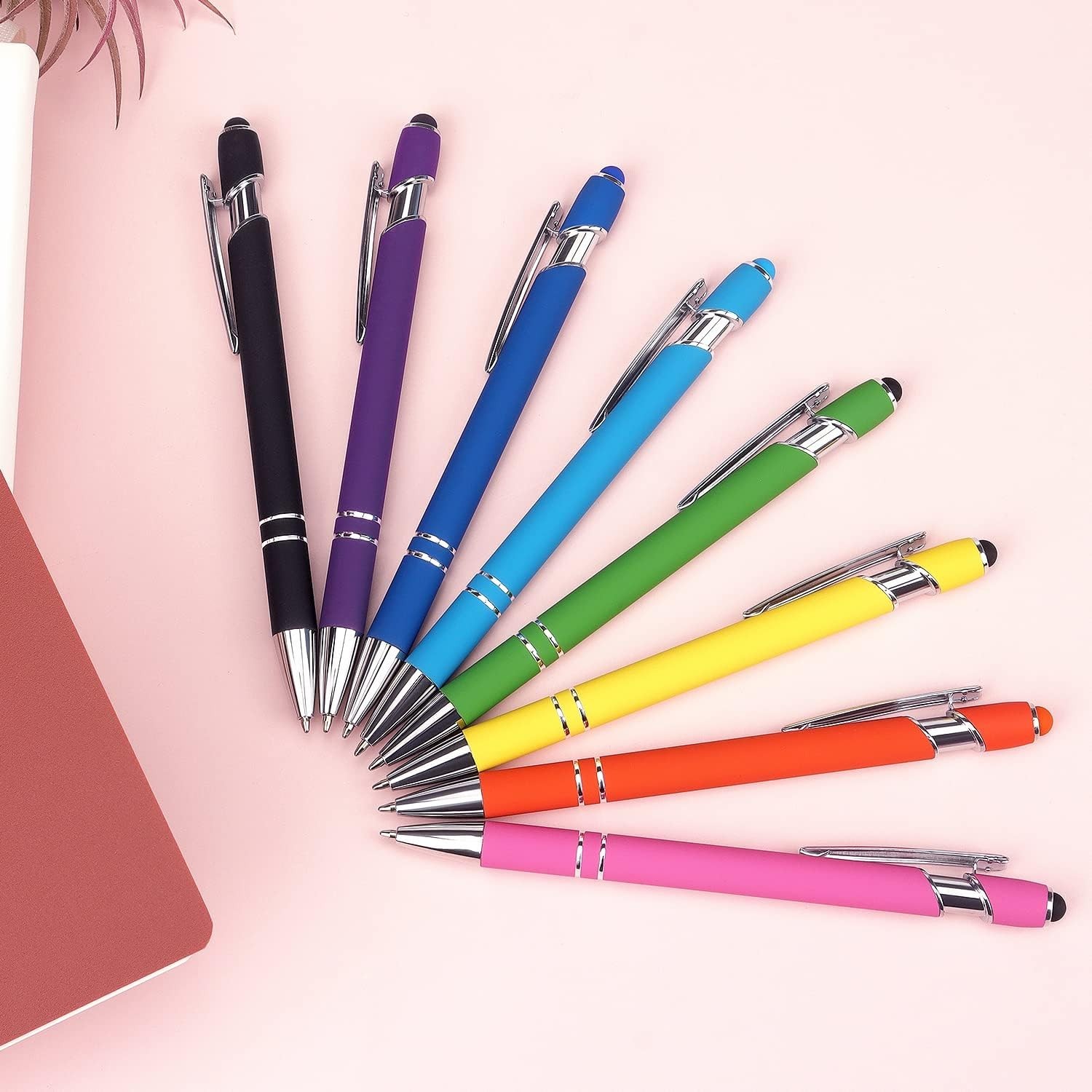 8 Pack Ballpoint Pen 2-in-1 Stylus, 1.0 mm Black Ink | Retractable Ballpoint Pen