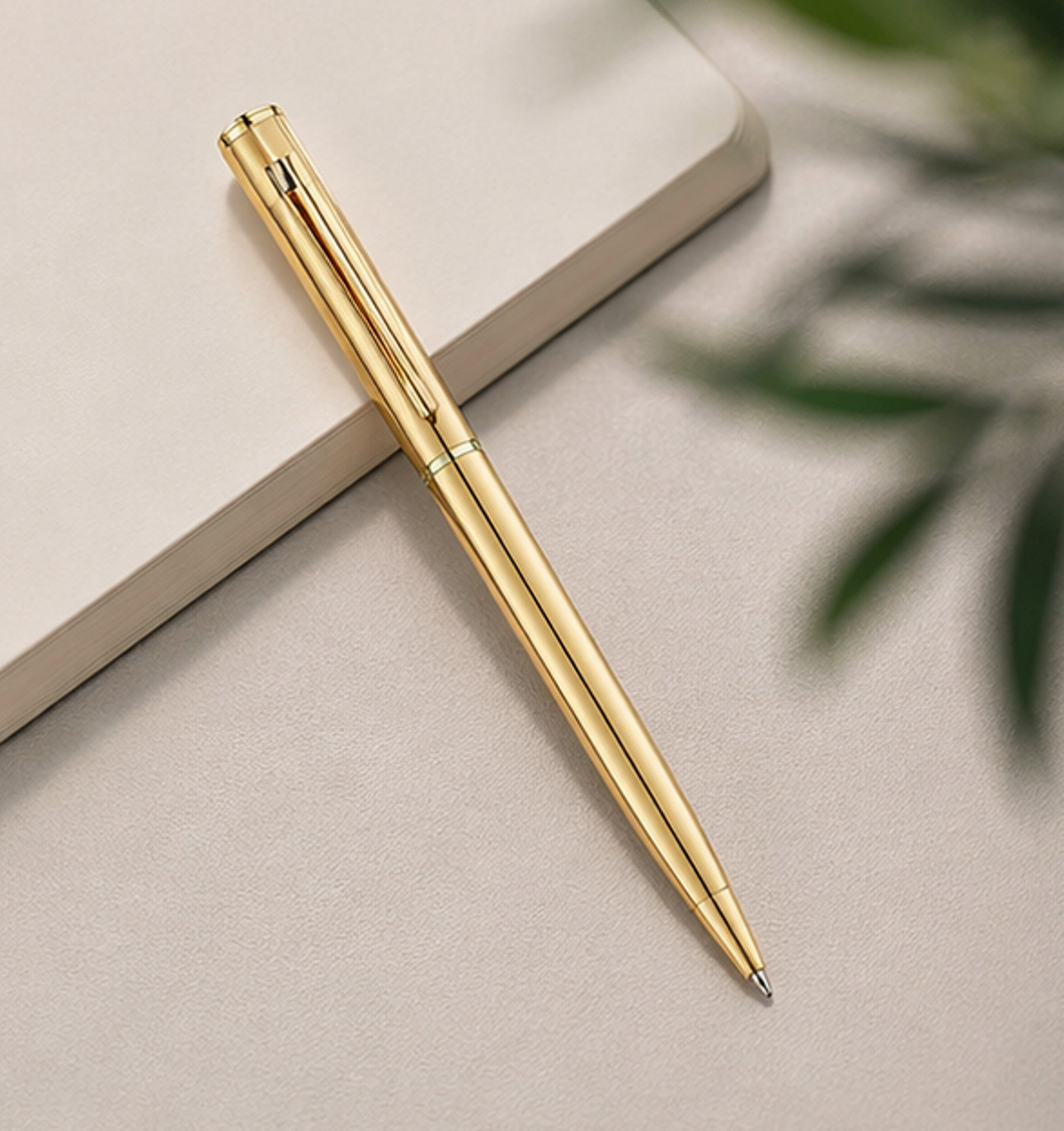 Luxury 18k Gold Slim Ballpoint Pen, Black Ink, Metal Executive Writing Tool