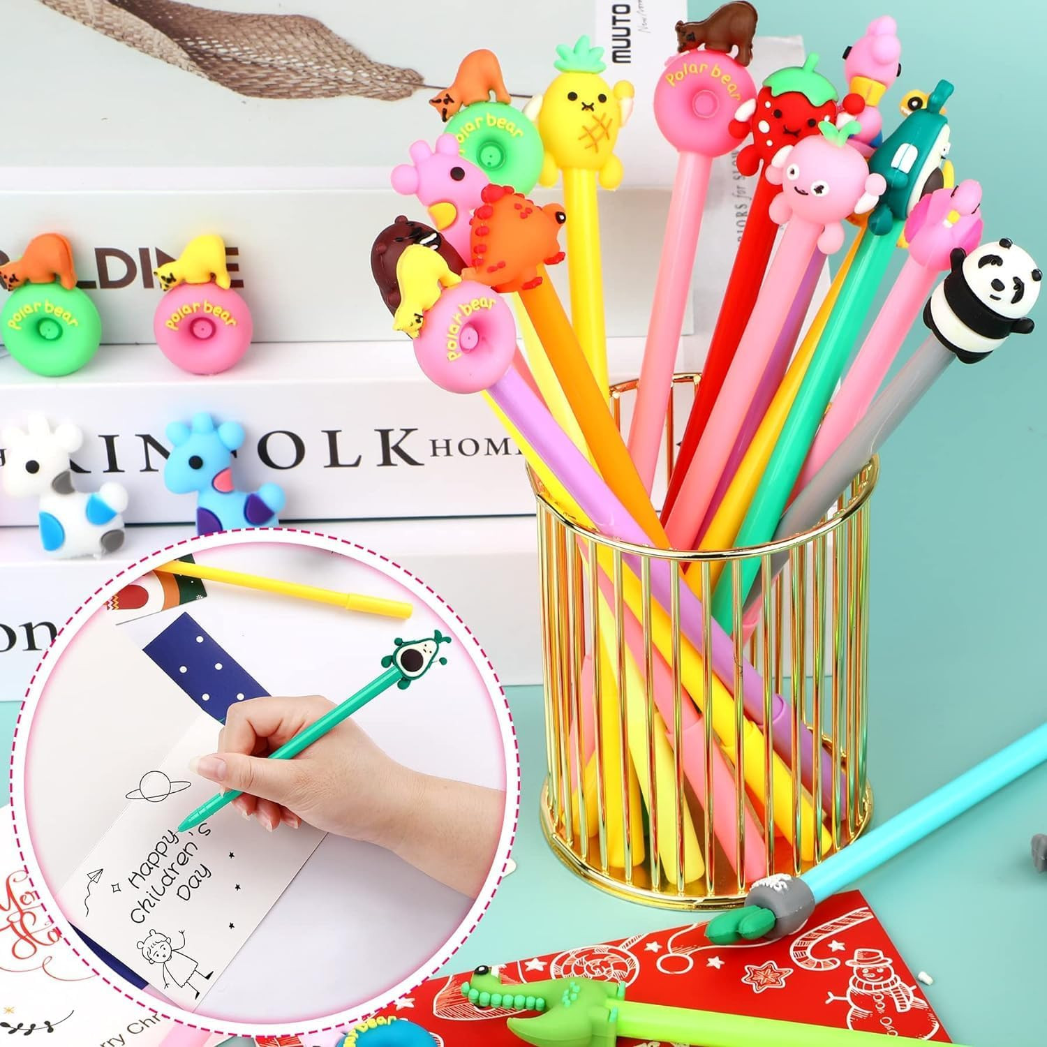 20 Pieces Cartoon Cute Gel Rollerball Pens Bulk Assorted Styles Novelty Writing