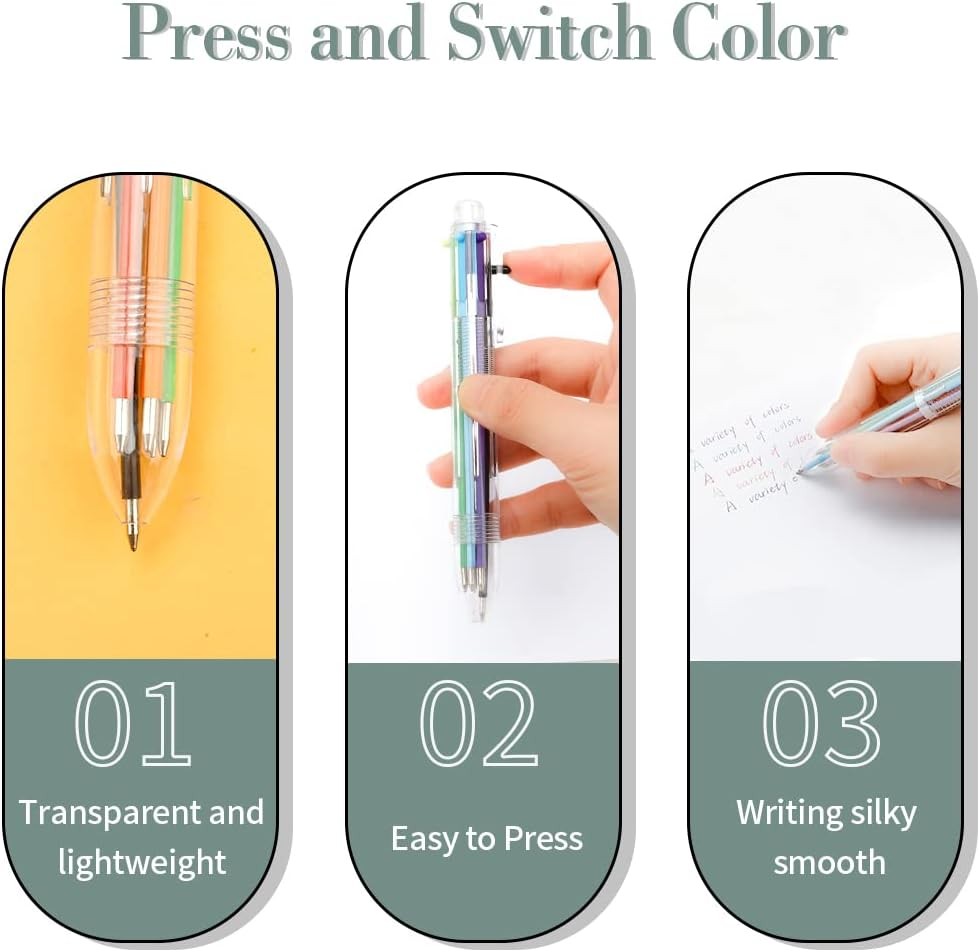 Multicolor Pen in One 0.5mm 6-in-1 Retractable Ballpoint Pens 6 Colors Multi Col