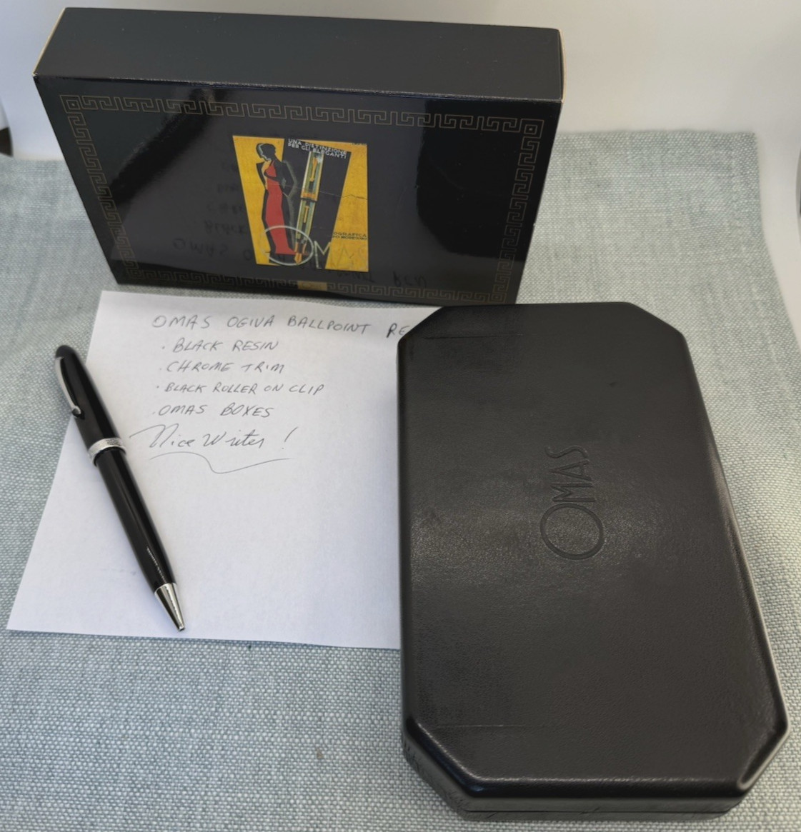 OMAS Ogiva Ballpoint Pen Nera (black) with Chrome Trim and matching gem Boxed