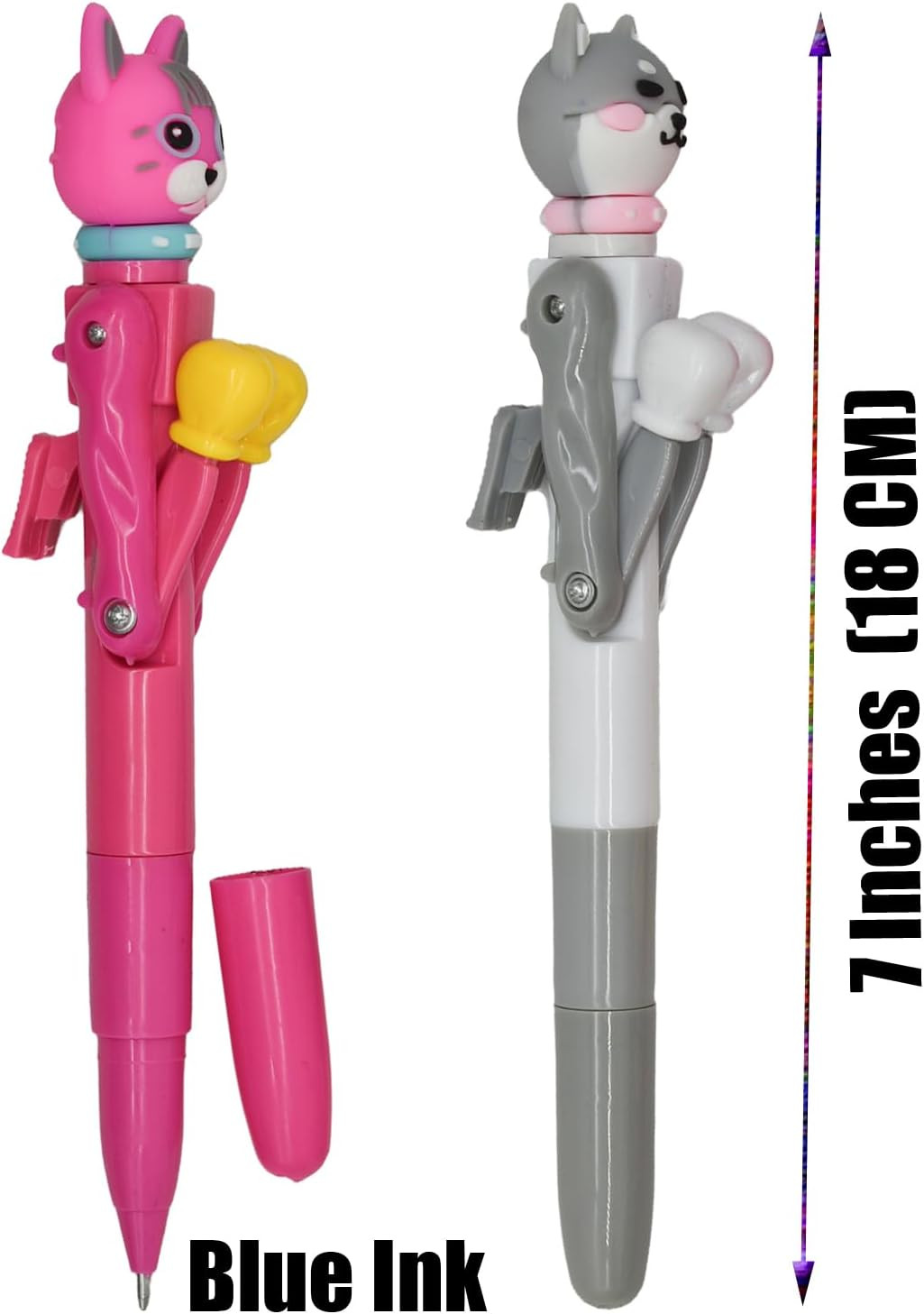 4-Piece Novelty Boxing Cat Ballpoint Pens Set with Black Ink in Random Colors