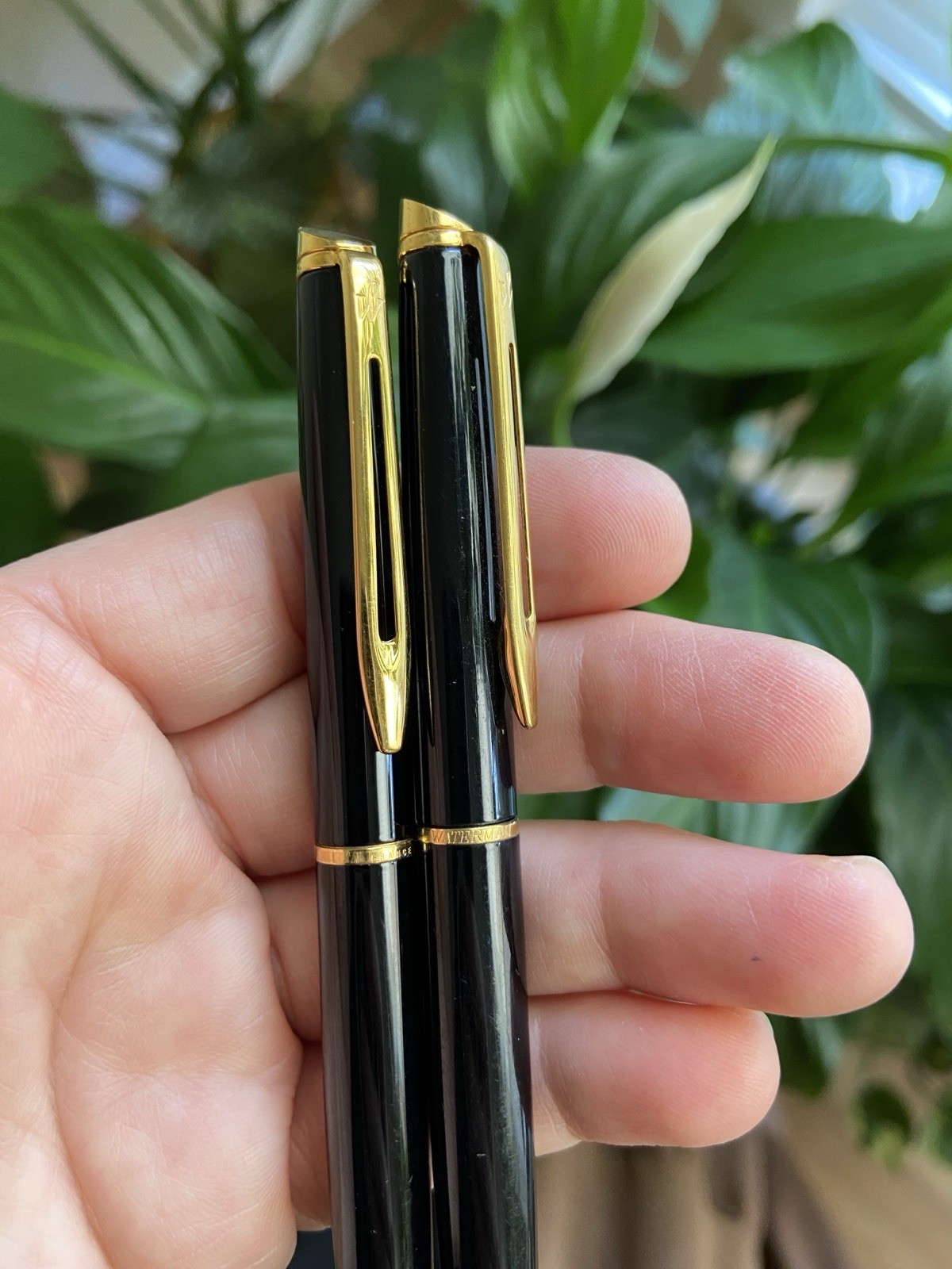 Vintage Waterman Hemisphere Black With Gold Trim Ballpoint & Pencil Set Paris