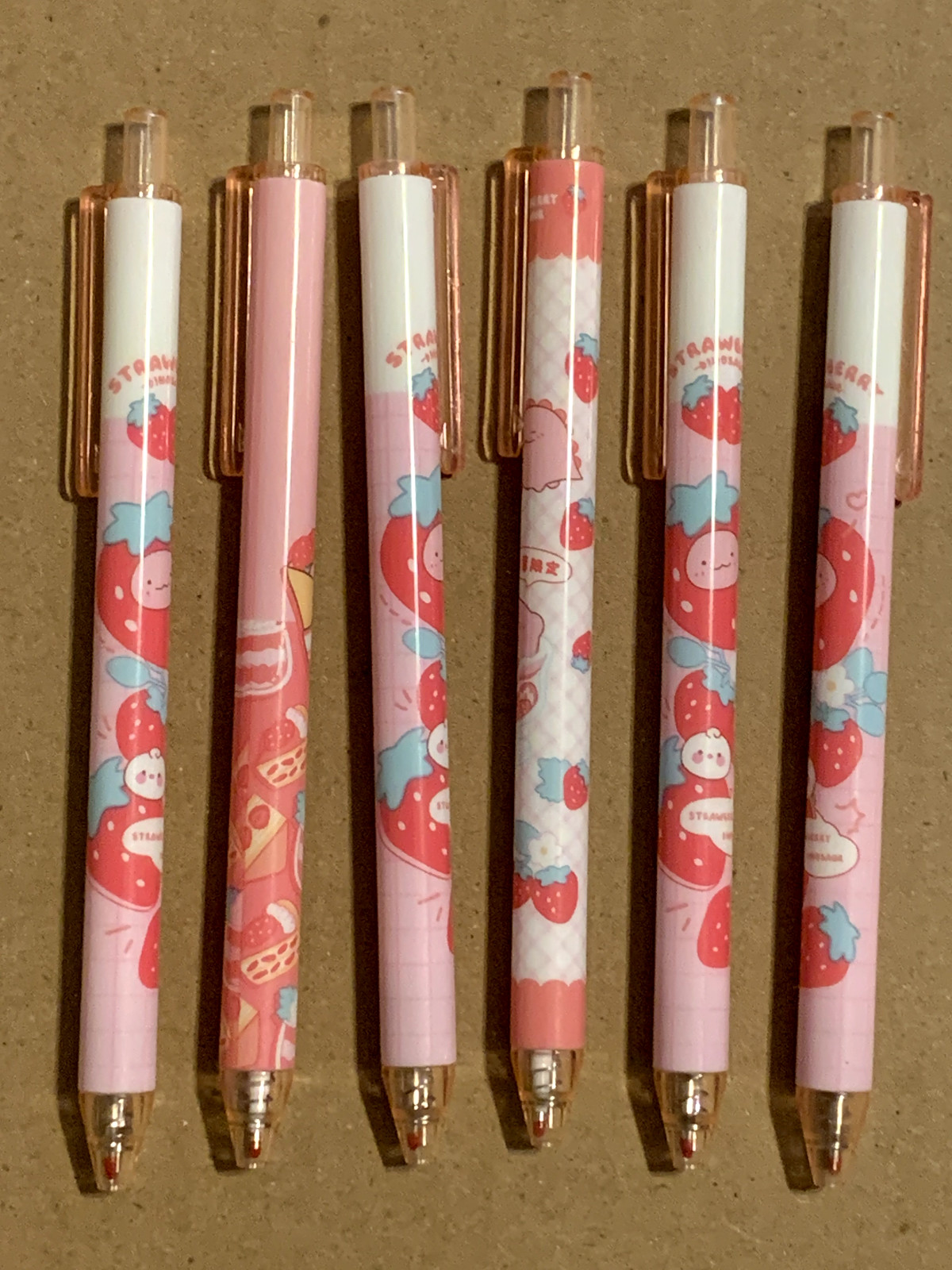 Strawberry Dinosaur 6 Count Black Gel Pens