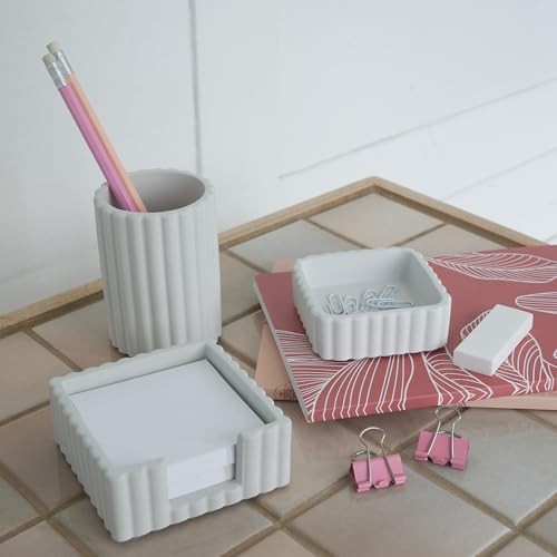 Modern Aesthetic Desk Accessories Set of 3 – Stylish Concrete Organizers Gray