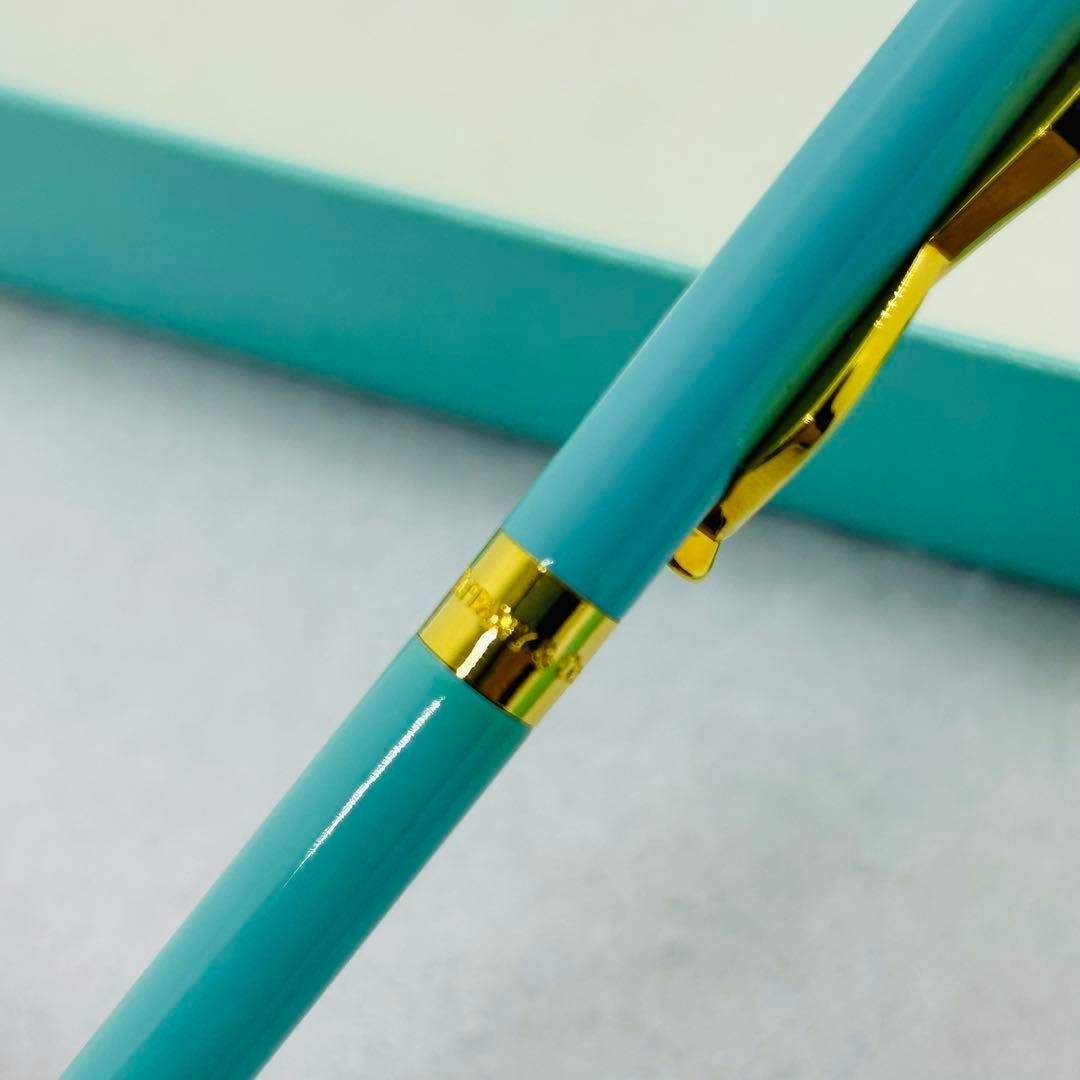 Tiffany & Co Bow Motif Ballpoint Pen Tiffany Blue Gold CIB Box Pouch No Ink AsIs