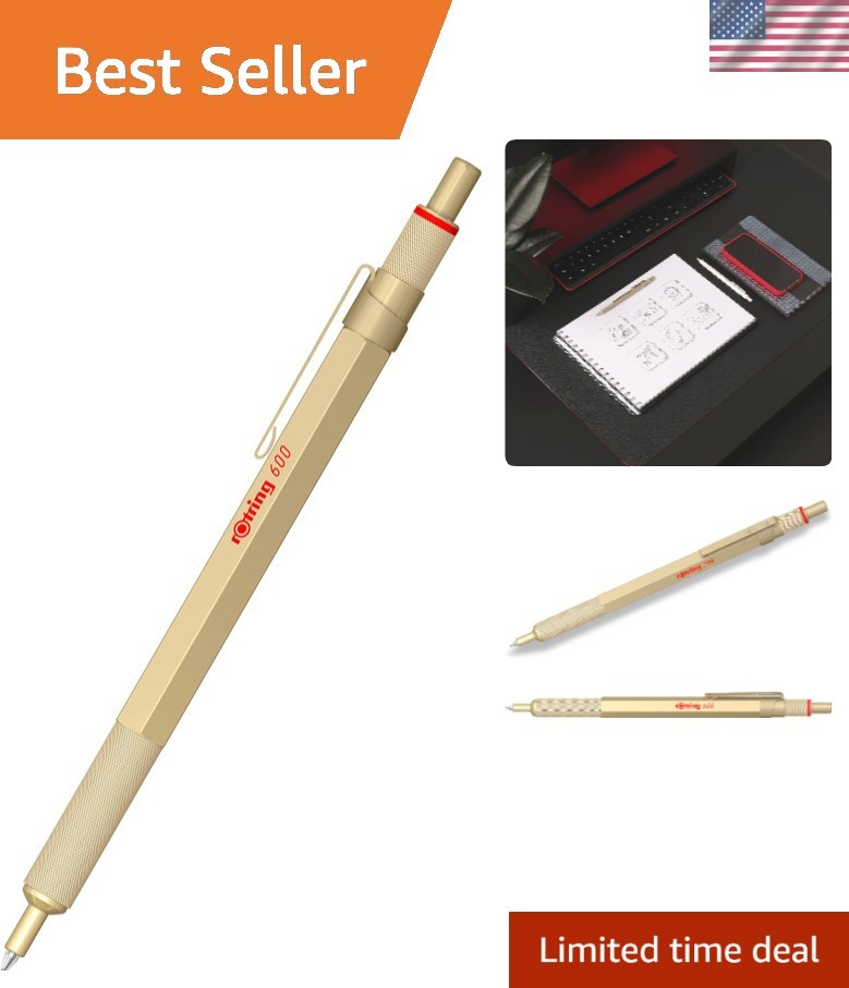 Sleek Gold Metallic Ballpoint Pen – Refillable with Smooth Black Ink for Adults