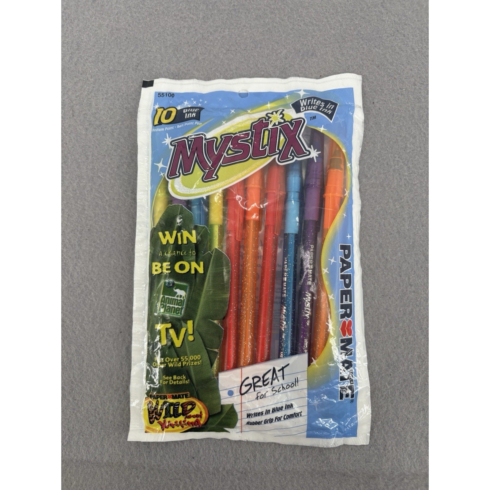 Paper-Mate MYSTIX 10 x Blue Ink Ball Point Pen Vintage 2002 Y2K New Sealed