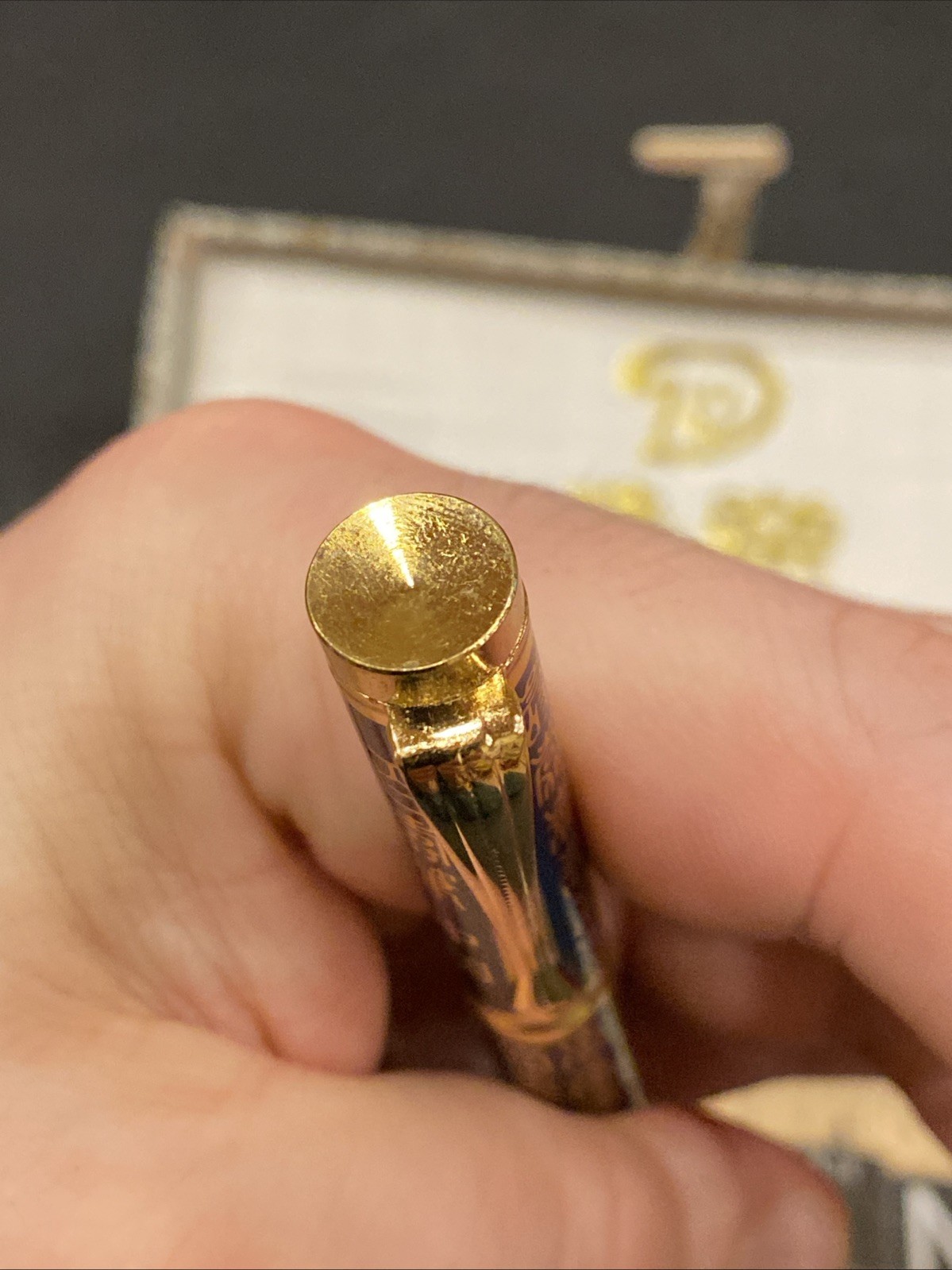 Vtg Chinese China Taraku Ballpoint Chinese Poem Lettering Gold Tone Pocket Clip