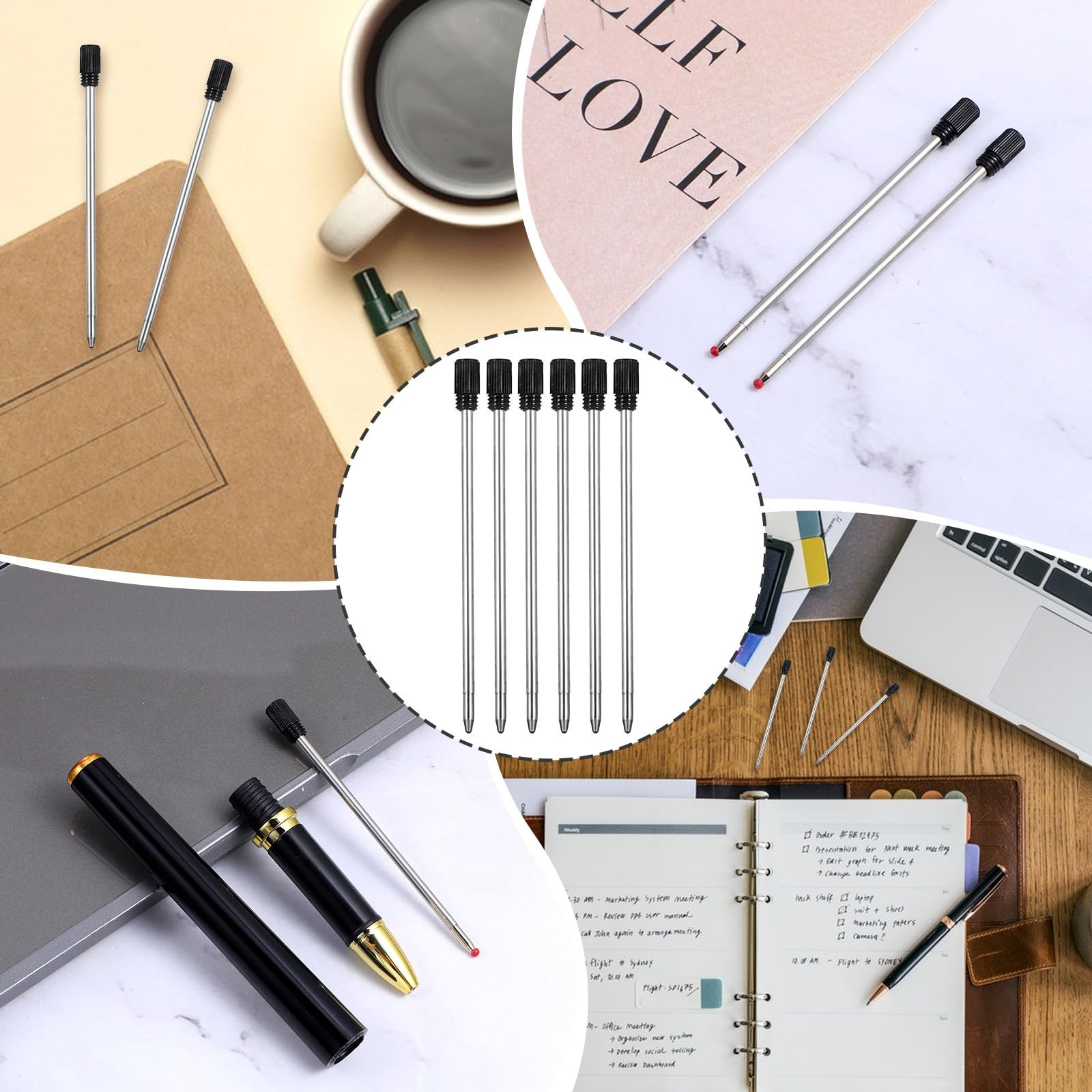 20PCS 2.75in Ballpoint Pen Refills, 1mm Medium Tip Black Ink Refill Replaceable