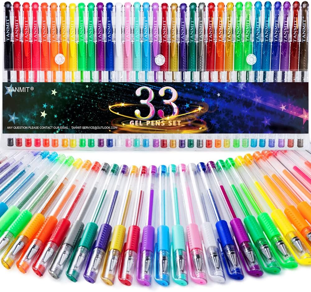Gel Pens, 33 Color Gel Pen Fine Point Colored Pen Set with 40% More Ink