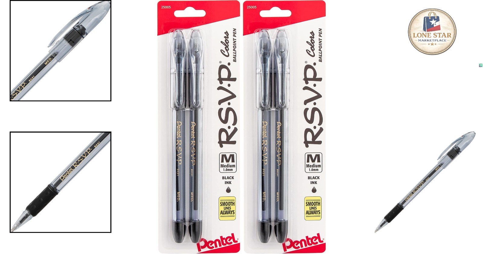 Sturdy Black Ballpoint Pens with Ambidextrous Grip – 4 Count for All Ages