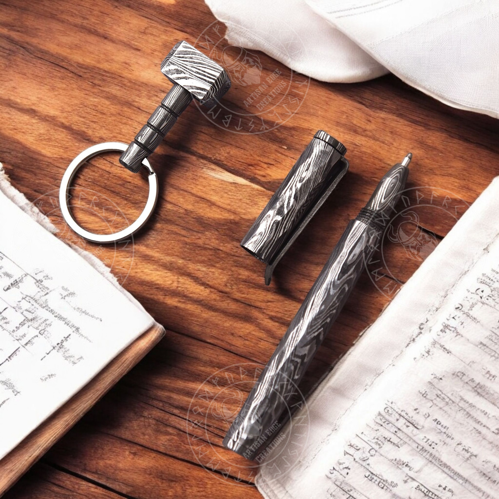 Luxury Handmade Damascus Steel ballpoint pen, Damascus Pen With Wooden Box