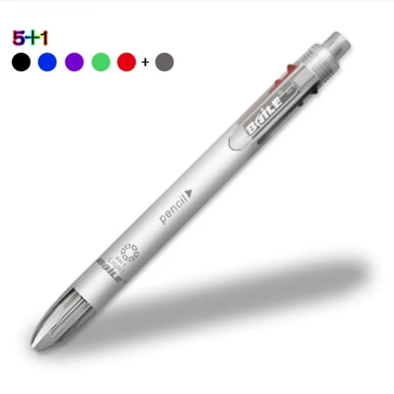 6 in 1 Multicolor Ballpoint Pens 5 Colors Ball Pen 1 Automatic Pencil with Erase
