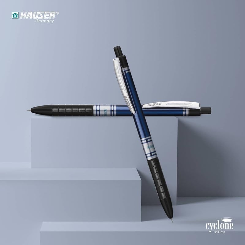 Hauser Cyclone Retractable 0.7Mm Ball Pen Jar Foil Grip Smudge Ink Of 25 Pens
