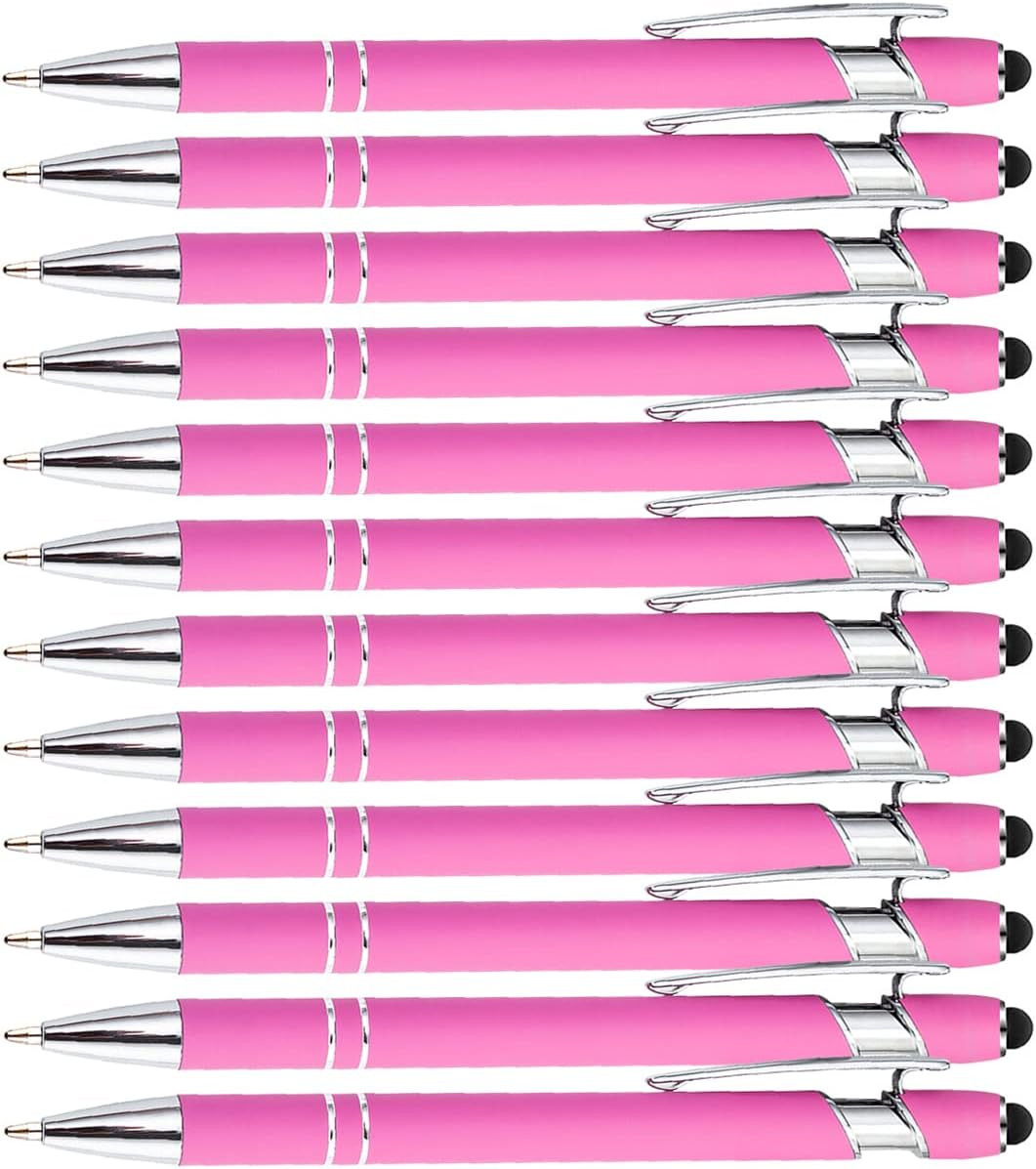 PASISIBICK 12 Pieces Pink Ballpoint Pen with Stylus Tip, 2 in 1 Stylus Stylish P