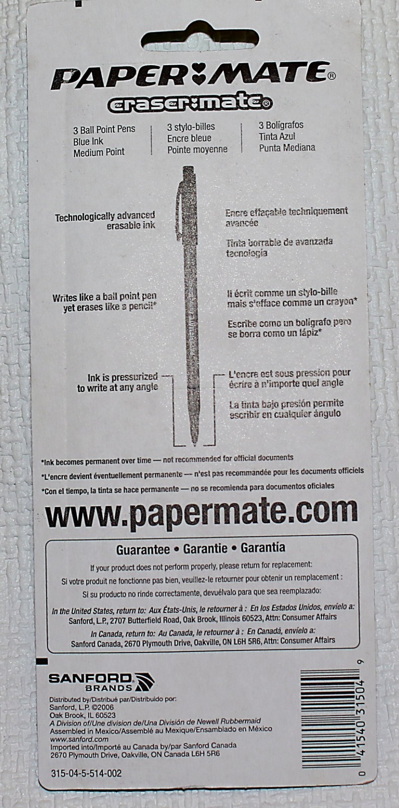 PAPER MATE Vintage Eraser Mate Blue Medium Pens 3 Pack