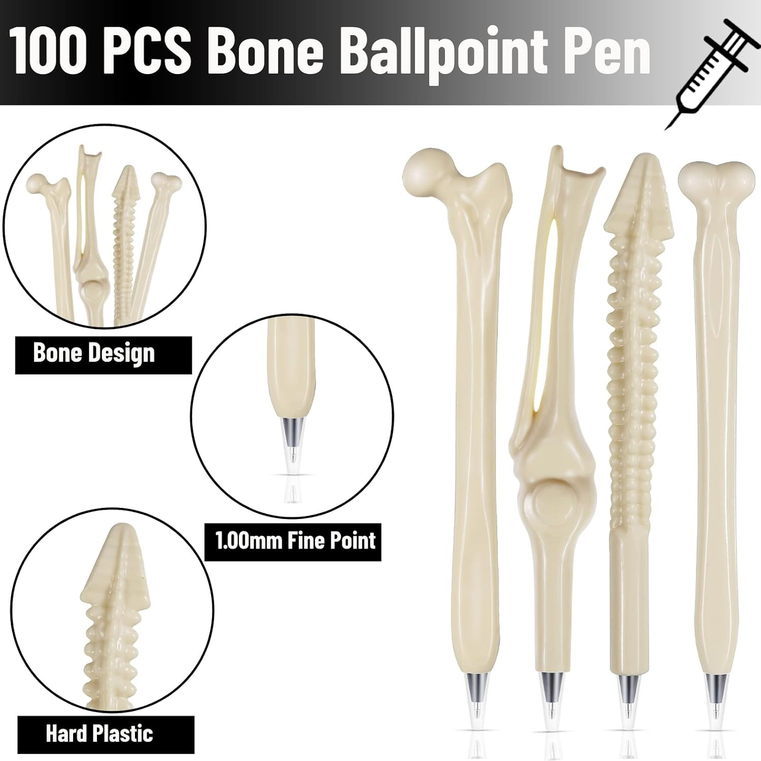 100 Pcs Bone Pens Bulk Skeleton Finger Ballpoint Pen Novelty Nursing Pens Indivi