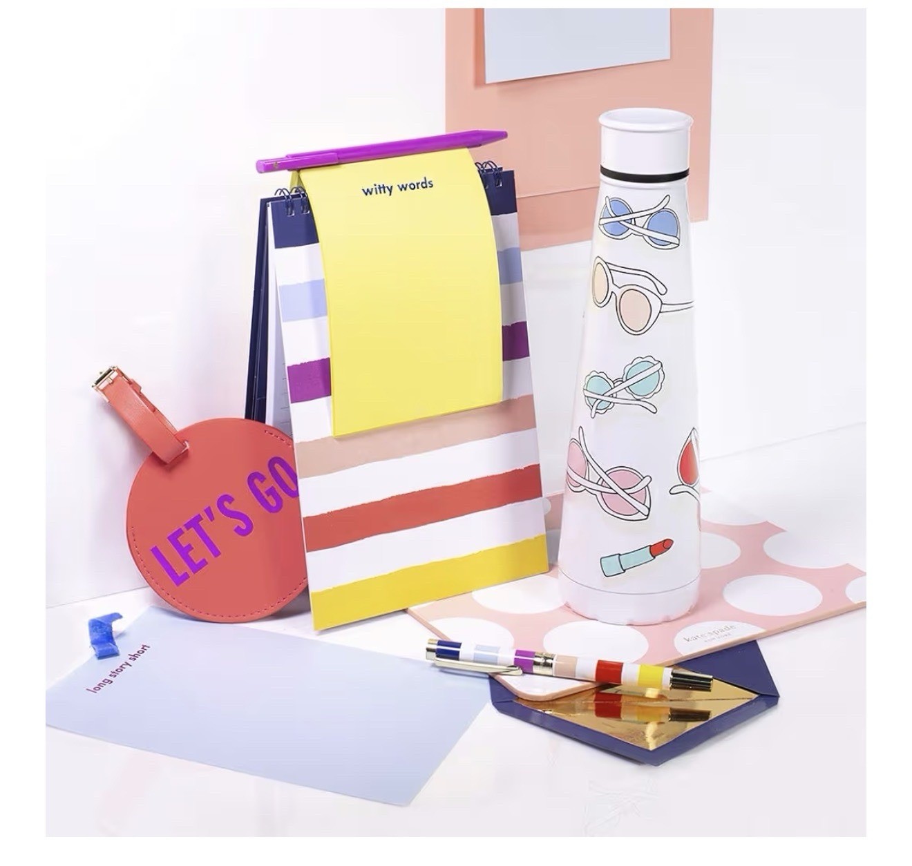 Kate Spade New York Black Ink Ballpoint Pen Reusable Gift Box, Candy Stripe