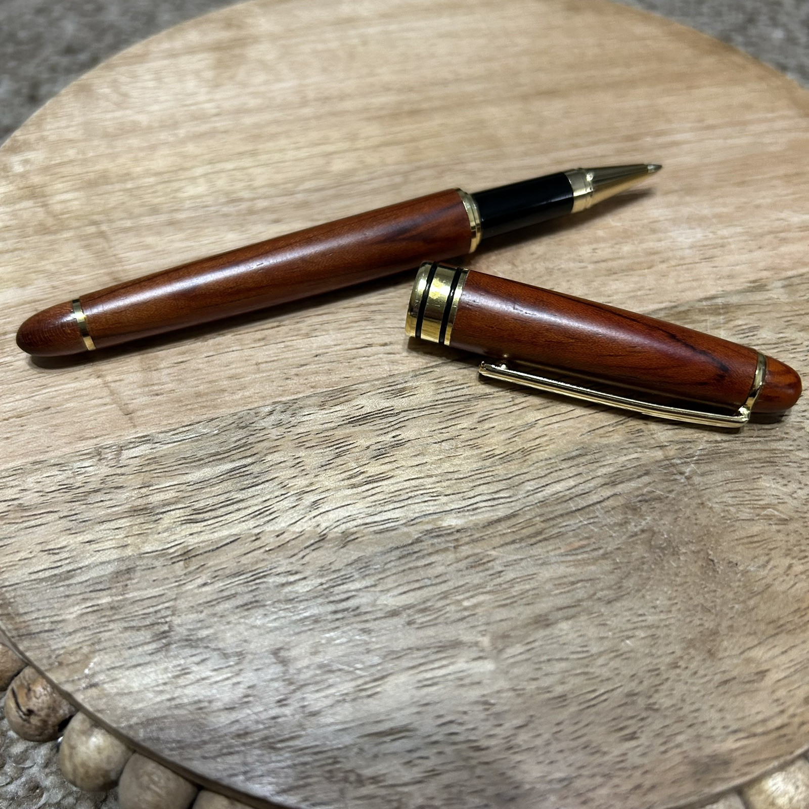 Hauser Germany Polished Wood Ballpoint Pen Wood Grain Gold Tone