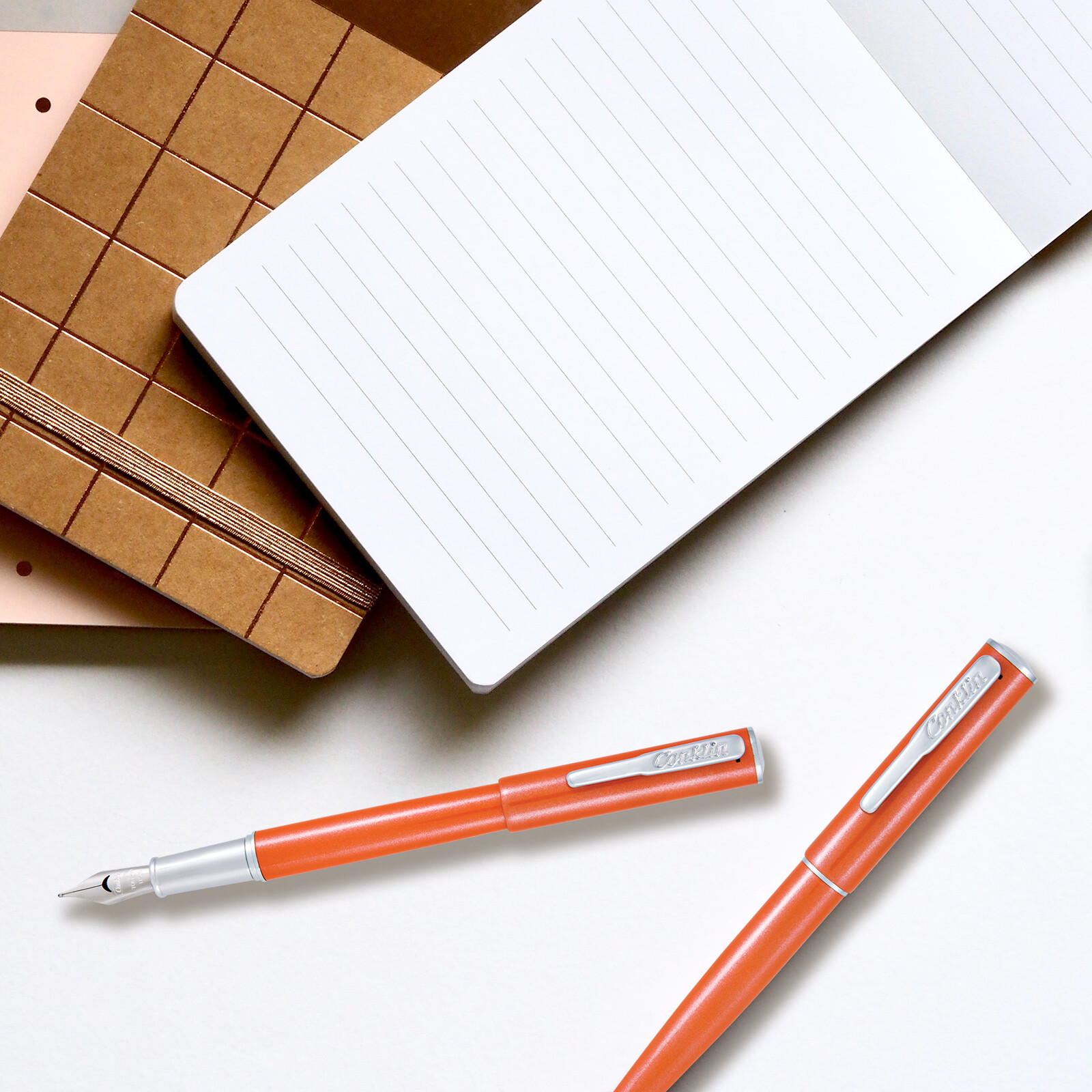 Conklin Coronet (Ballpoint & Fountain) Pen Set- Orange With Medium Tip