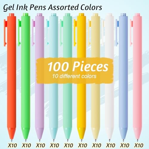 Pcs Gel Ink Pens Bulk, Black Ink 0.5mm Fine Point Retractable Pen 100 Macaron