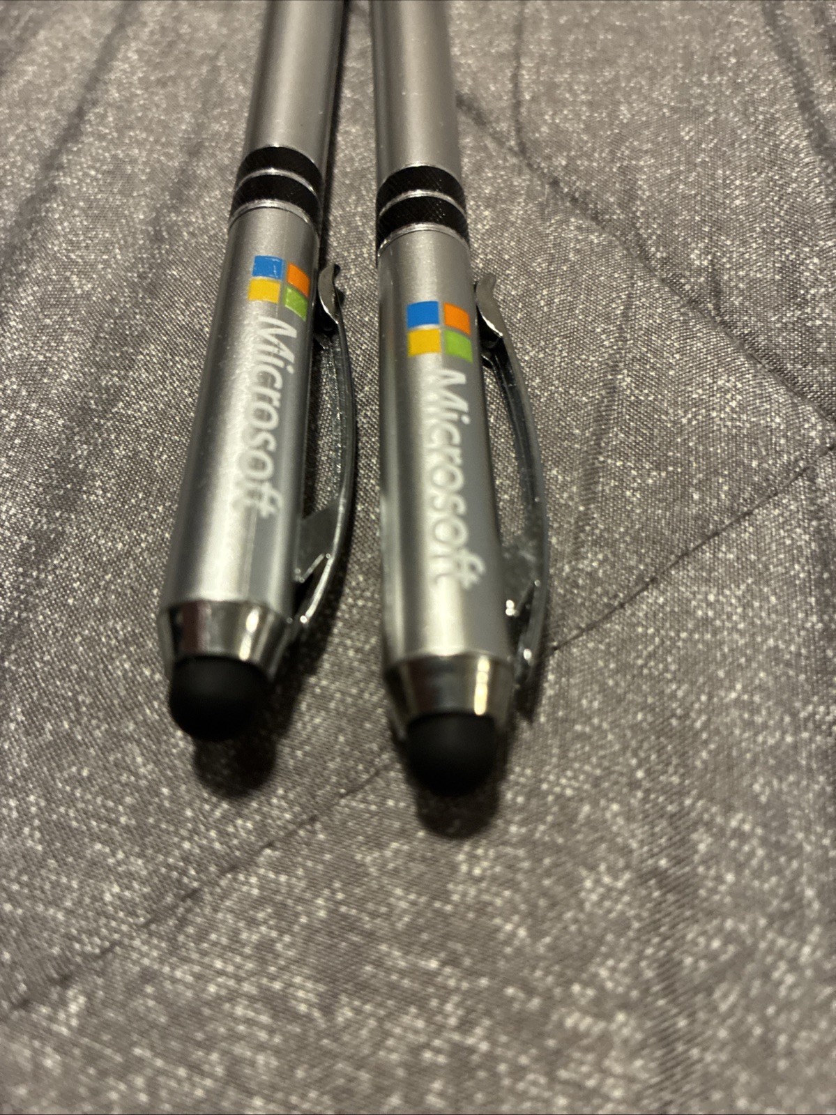 Lot Of 2 MICROSOFT Ballpoint Pens W/ Soft Rubber Tip Vintage Computer Promotion