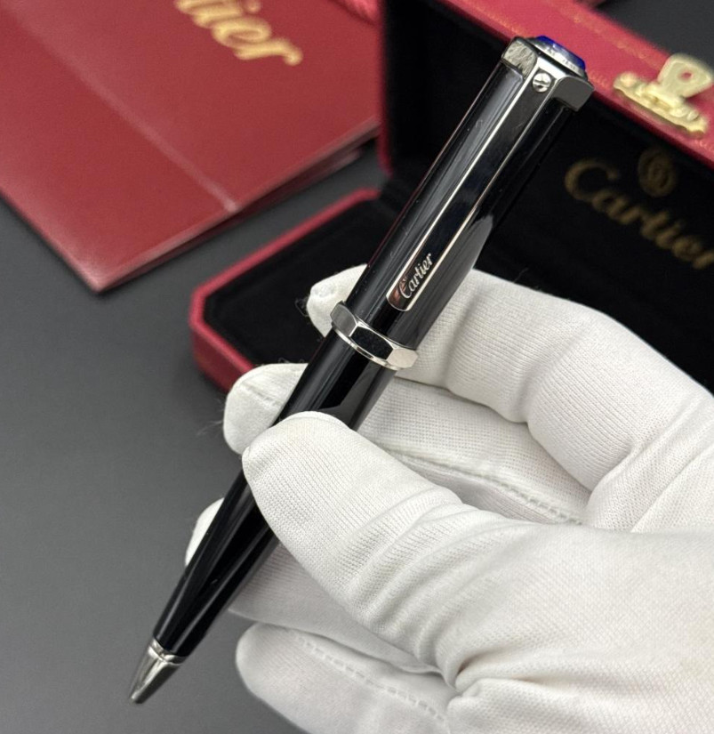 SALE Cartier Black Silver Ballpoint Pen Luxury Metal Writing Instrument Gift NIB