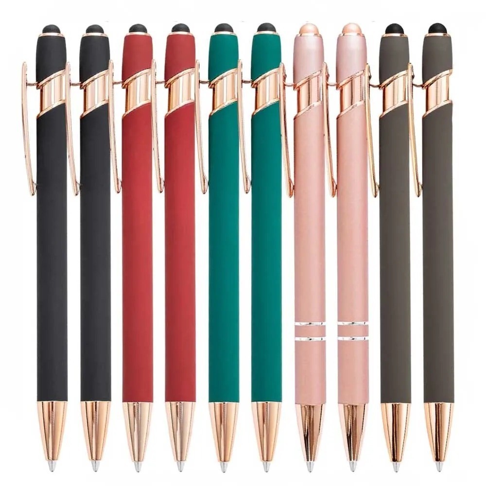 10 Pack Multicolor Ballpoint Pen with Stylus Tip 1.0 Mm Black Ink Smooth Writing