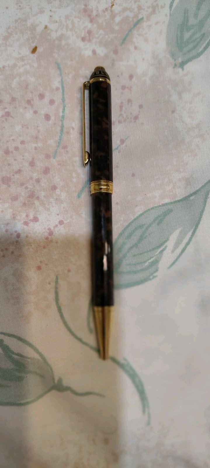 Faconnable Marble Brown Plaque Metal Ball Point Pen Swiss Made