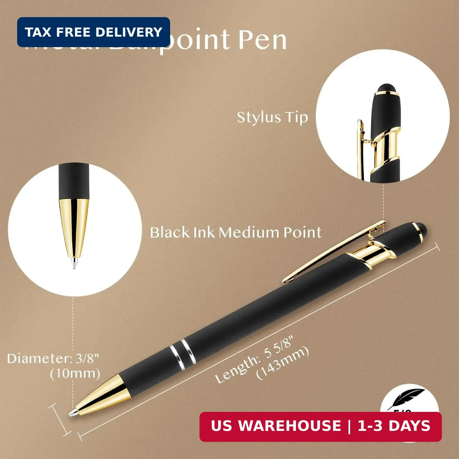LINFANC 12 Pack Nice Black Pens Ballpoint Pens Stylus Pen for Touchscreen | 1.0m