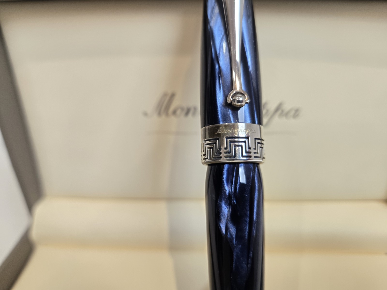Montegrappa Miya Ballpoint Pen Midnight Blue Celluloid & Sterling ISMYTBCD