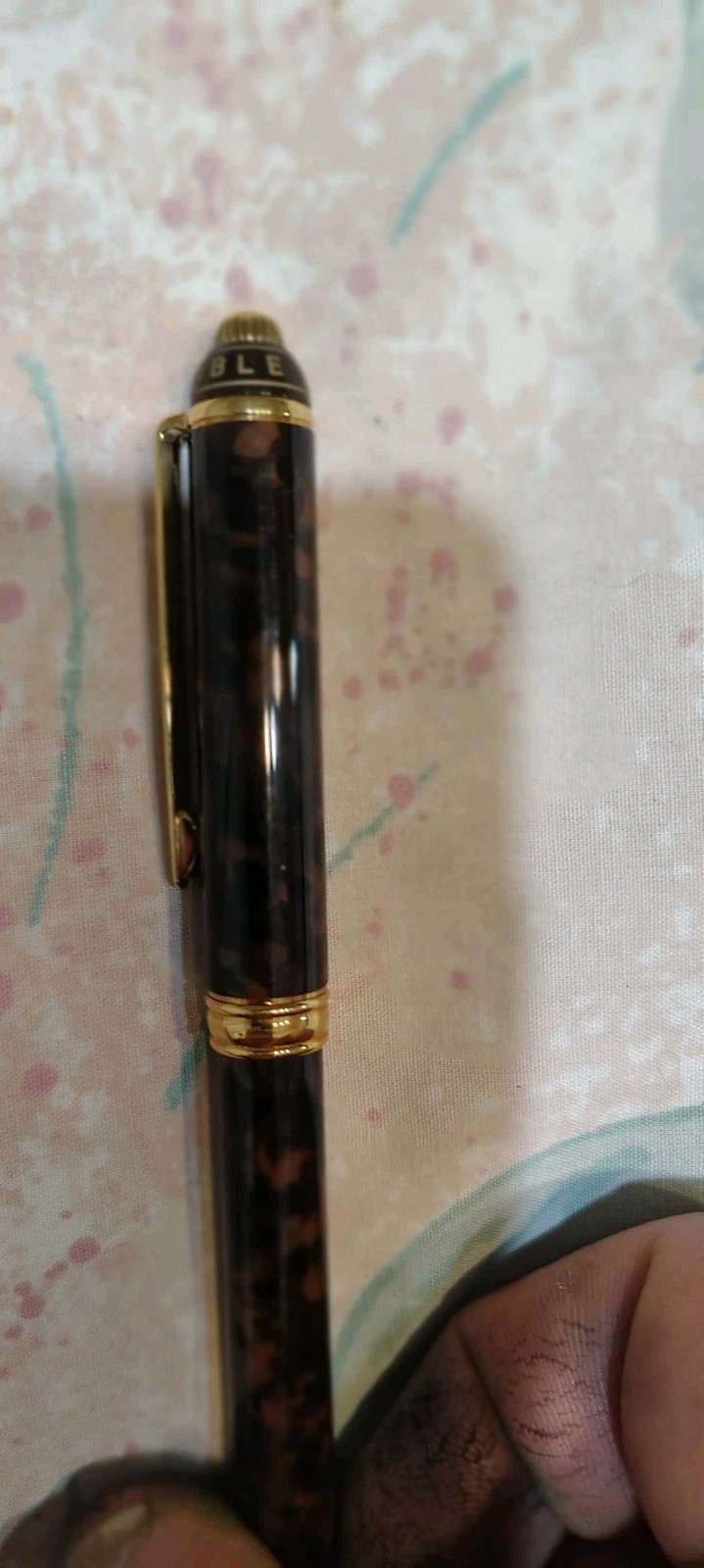 Faconnable Marble Brown Plaque Metal Ball Point Pen Swiss Made