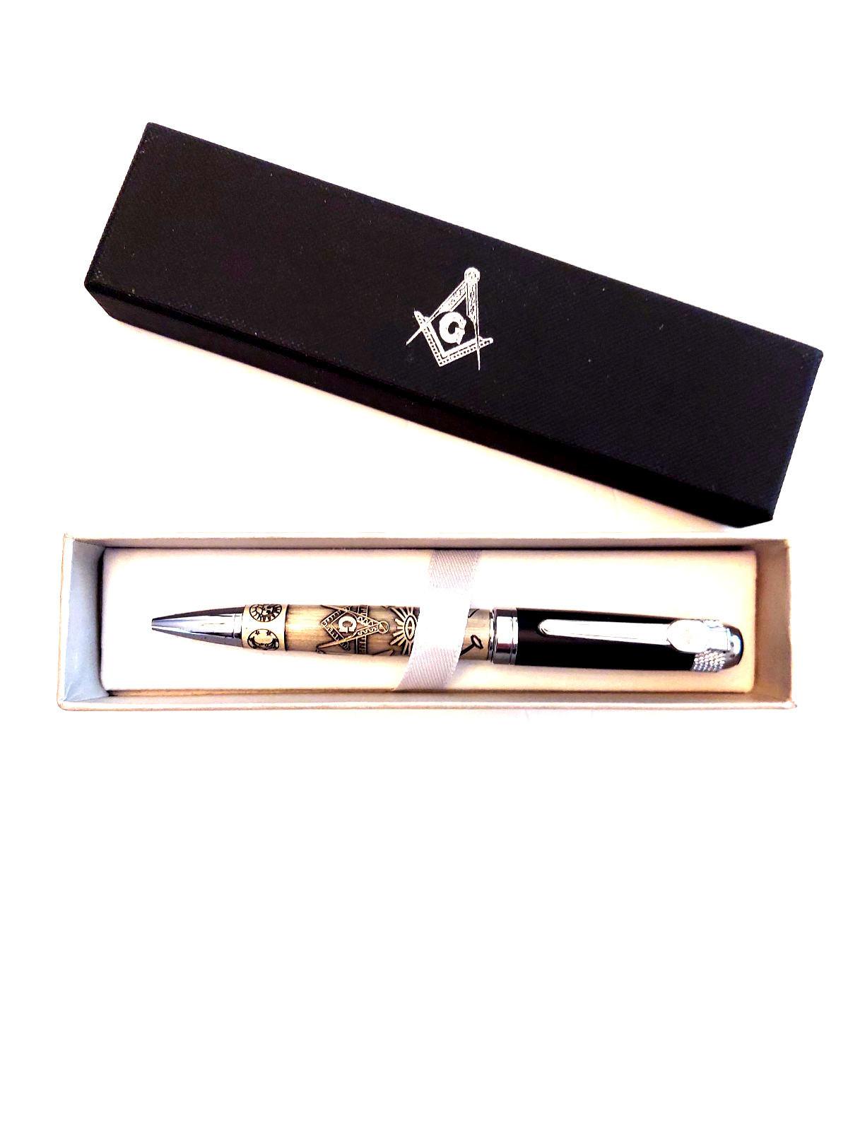 Black Masonic Ballpoint Pen with Gift Box; High Quality Freemason Gift