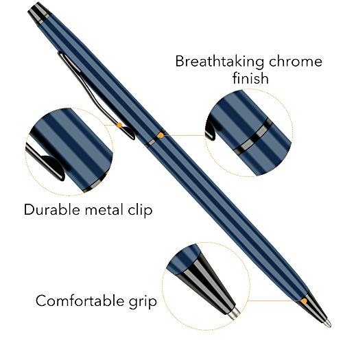 Slim Metallic Retractable Ballpoint Pens -Black ink-Blue & Black, Nice Gift